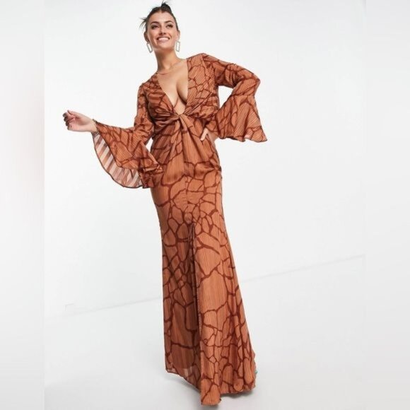 Asos Design Satin Stripe Maxi Dress Abstract Animal Print Size 14 - Picture 1 of 15
